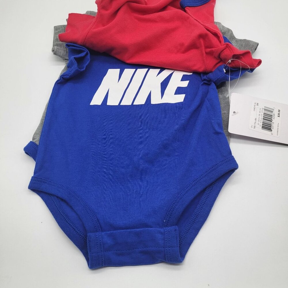 NIKE Baby Set of 3 One Piece Bodysuits Game Royal Red Blue Gray NWT - Picture 3 of 3